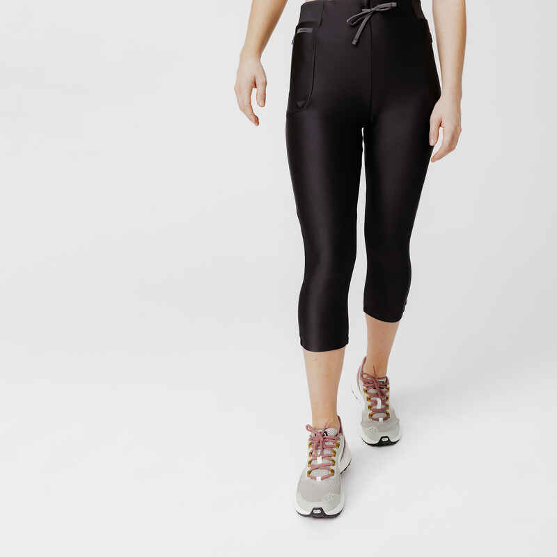 Women's Running Breathable Cropped Leggings KIPRUN Run 500 Dry-black