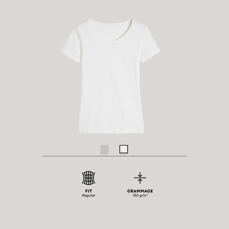 T-shirt fitness manches longues droit col rond coton femme - 500 violet -  DECATHLON El Djazair
