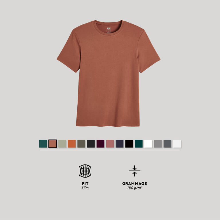 Men's Slim-Fit Fitness T-Shirt 500 - Sepia