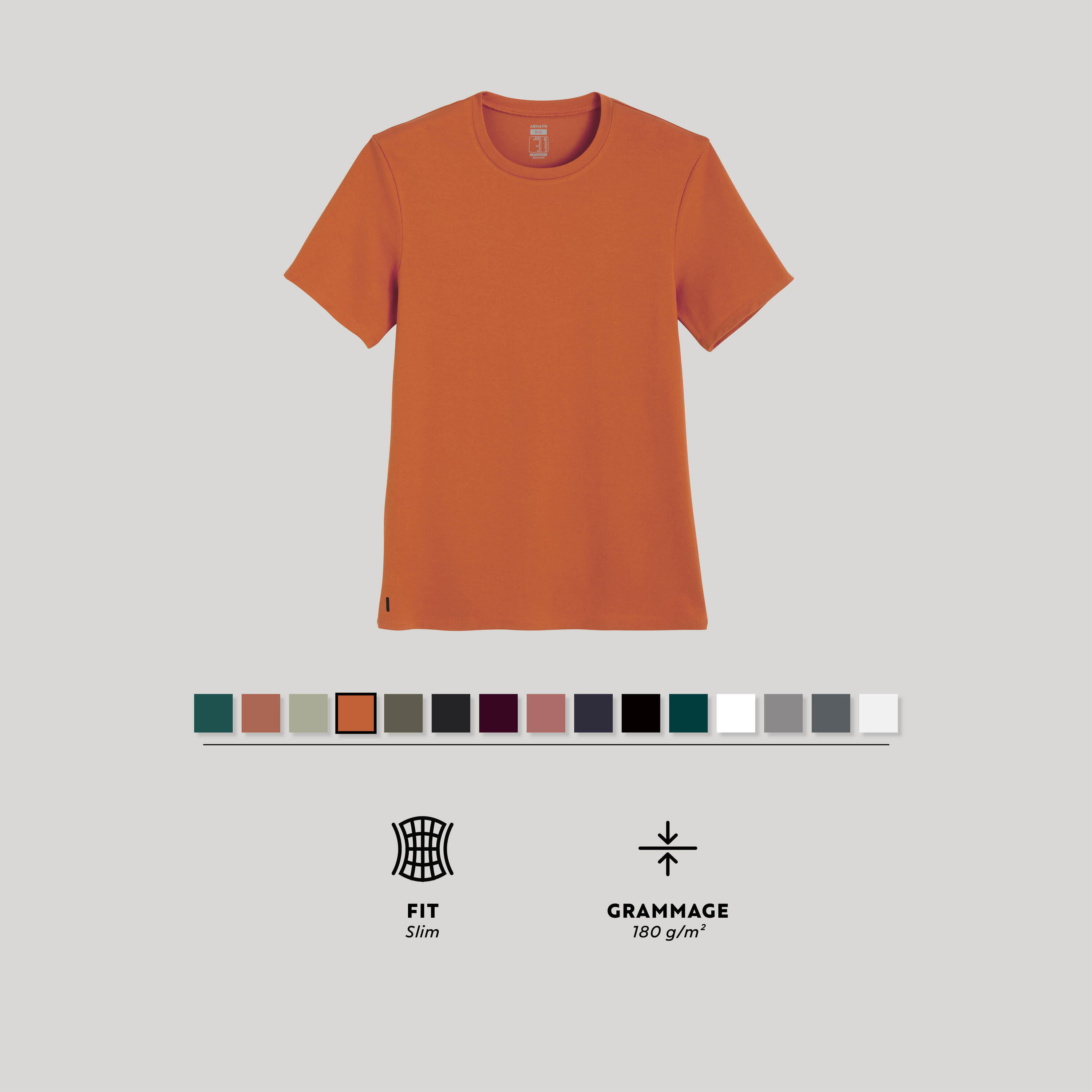 DOMYOS Men's Slim-Fit Fitness T-Shirt 500 - Rust