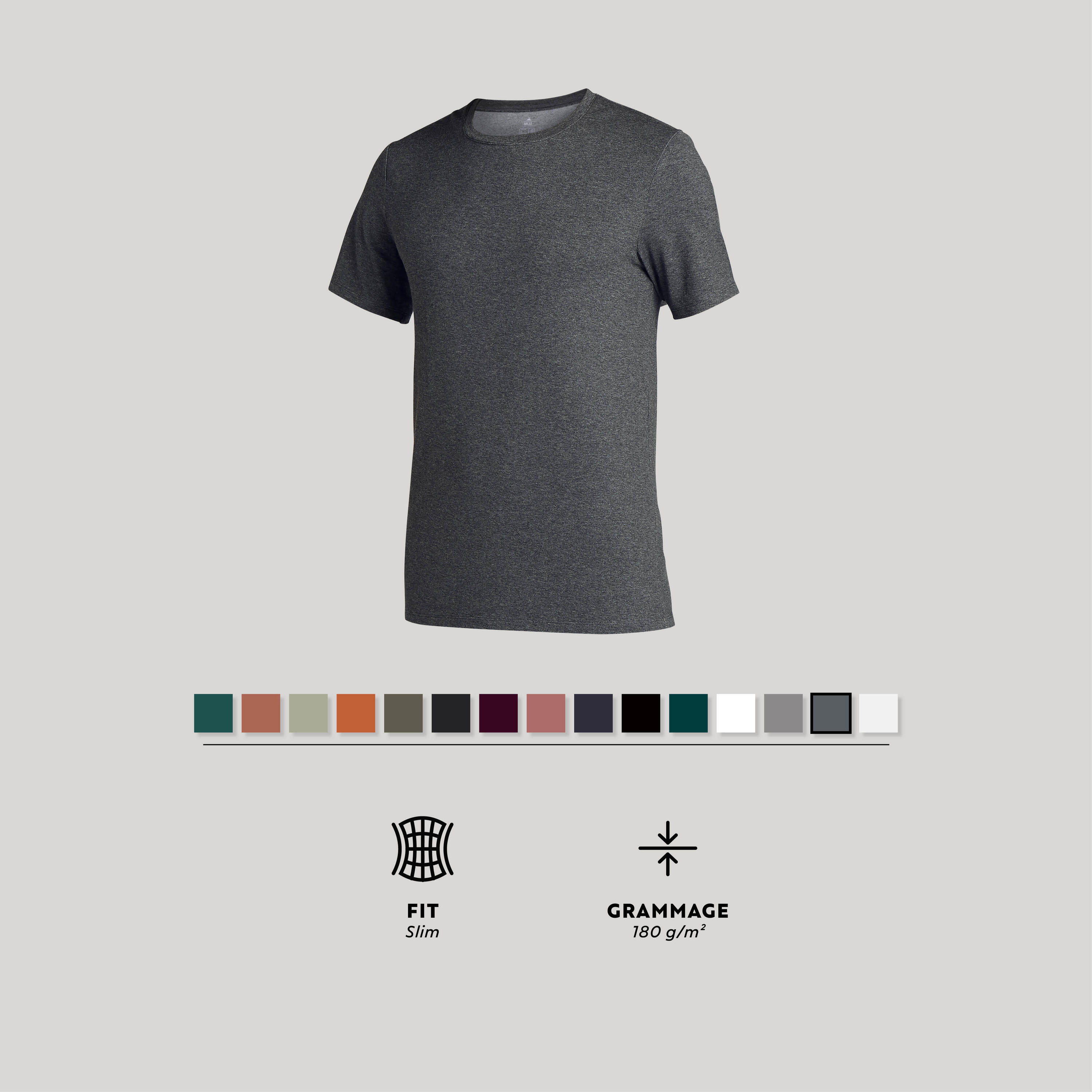 DOMYOS Men's Slim-Fit Fitness T-Shirt 500 - Dark Grey