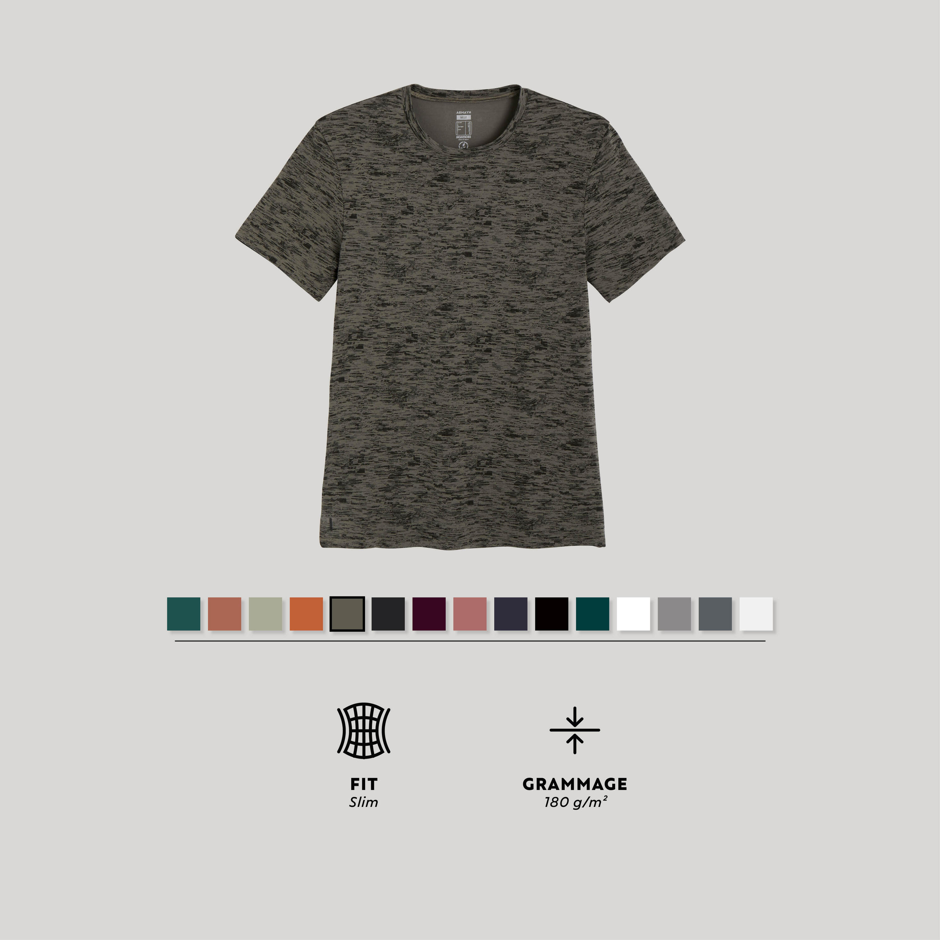 DOMYOS Men's Slim-Fit Fitness T-Shirt 500 - Grey/Khaki