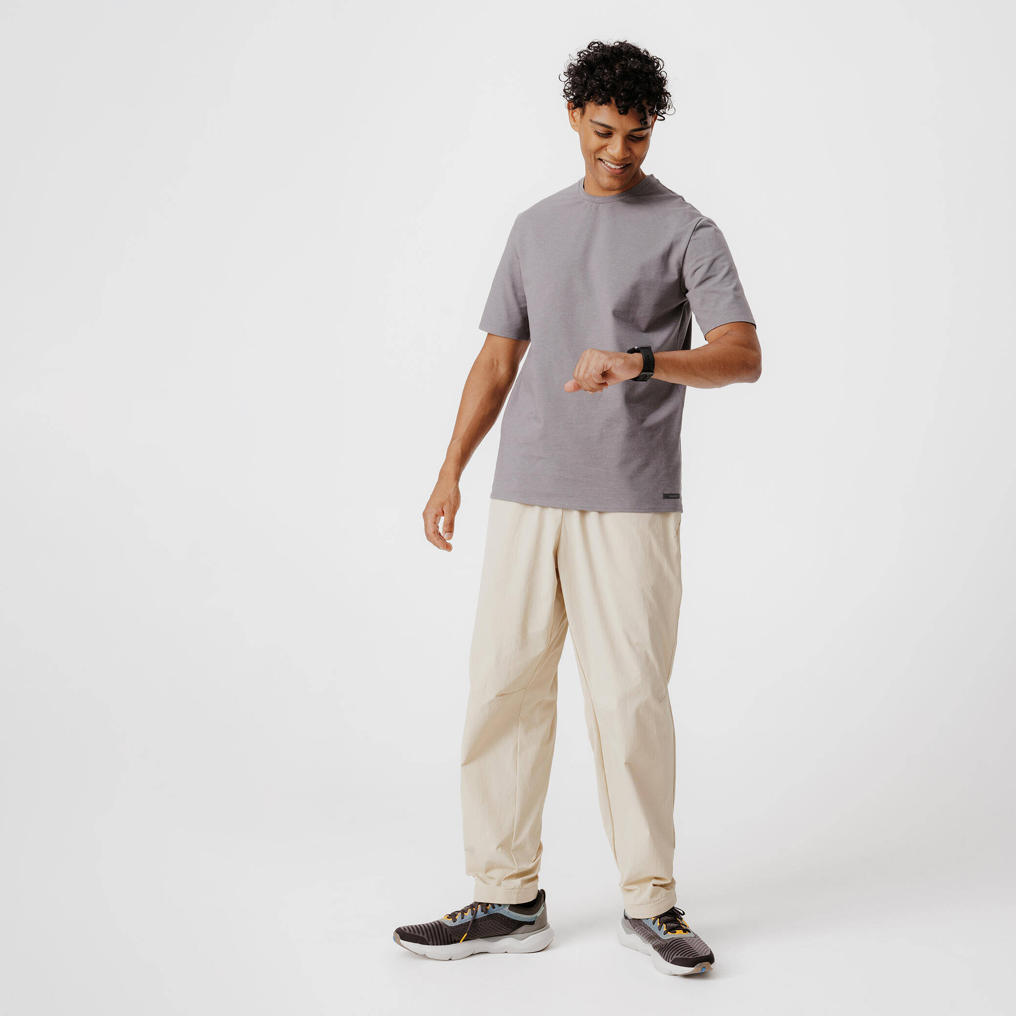 Men's Breathable Running Trousers - KIPRUN Run 500 Dry - Hemp Beige -  1
