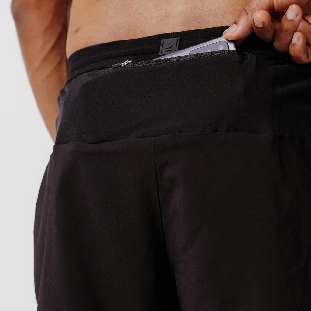 Short de running transpirable negro para hombre Kiprun Run 500 Dry