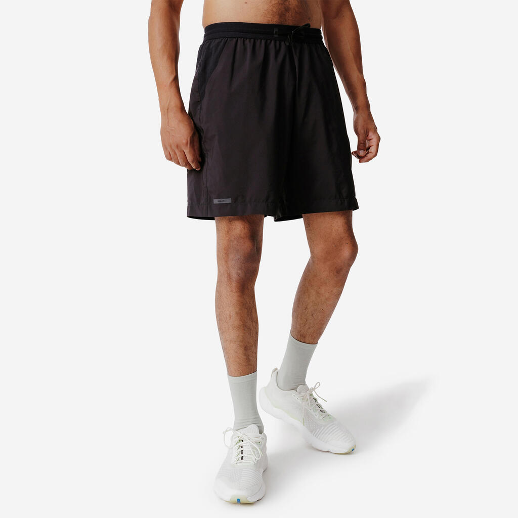 Shorts running transpirable 2 en 1  hombre - Dry 550 negro