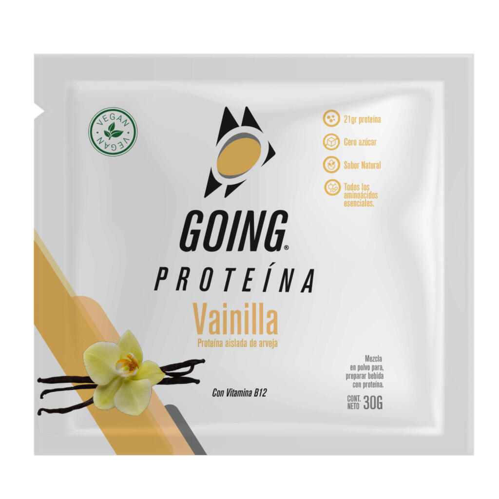 Sobre de proteína de 30gr con 21gr de proteína sabor a vainilla Going
