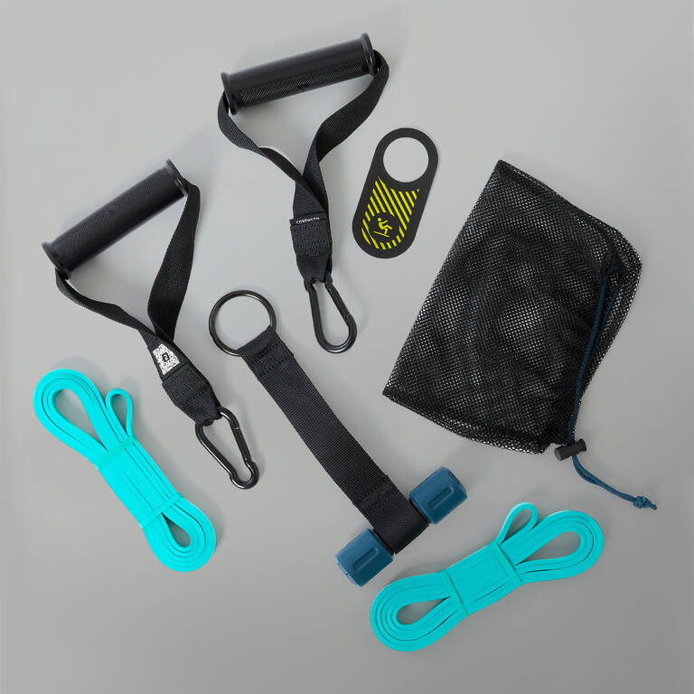 Bodybuilding Kit With Handles, Door Hanger and 15 kg Elastic - Resistance Kit