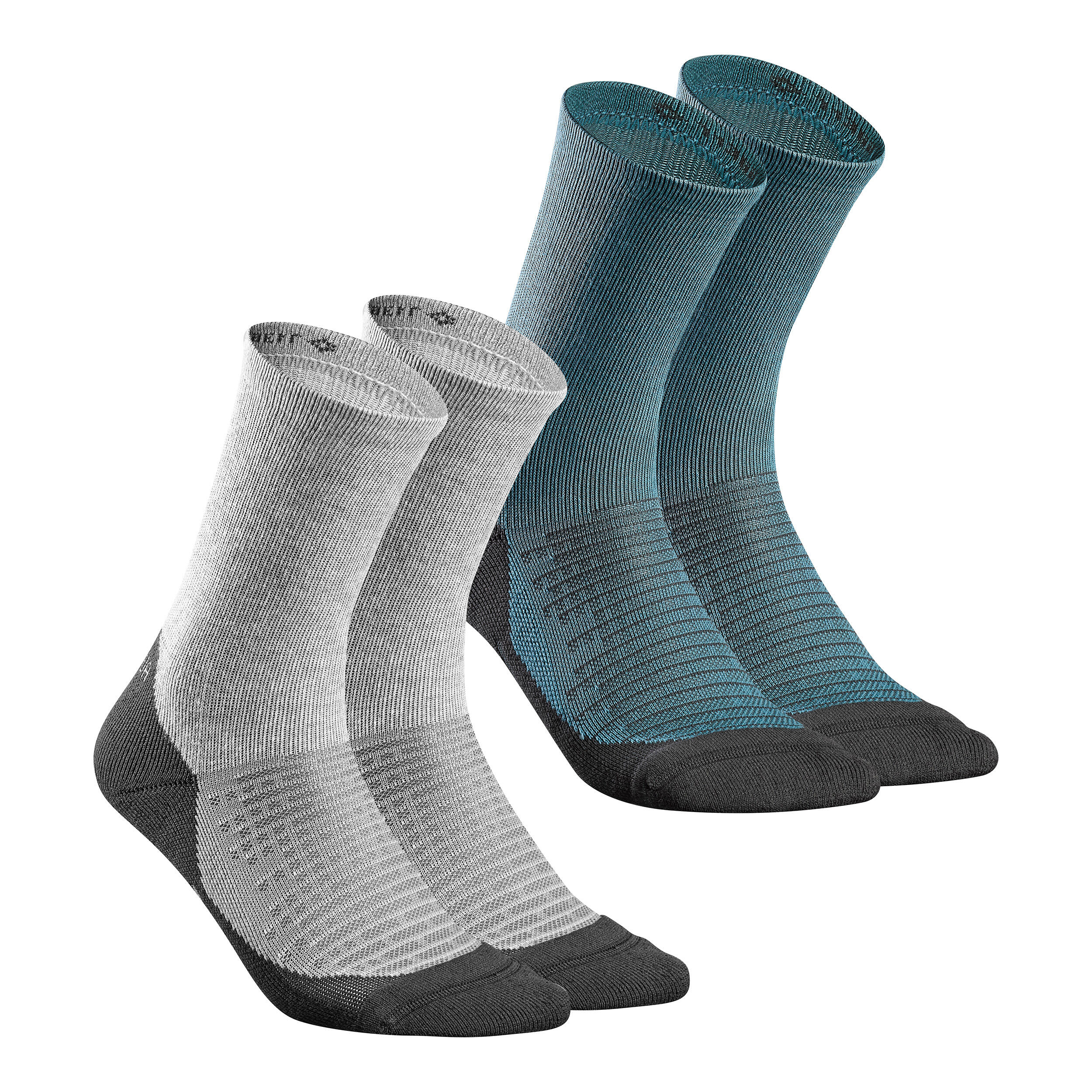 Sock Hike 100 High Pack of 2 pairs Grey and Blue