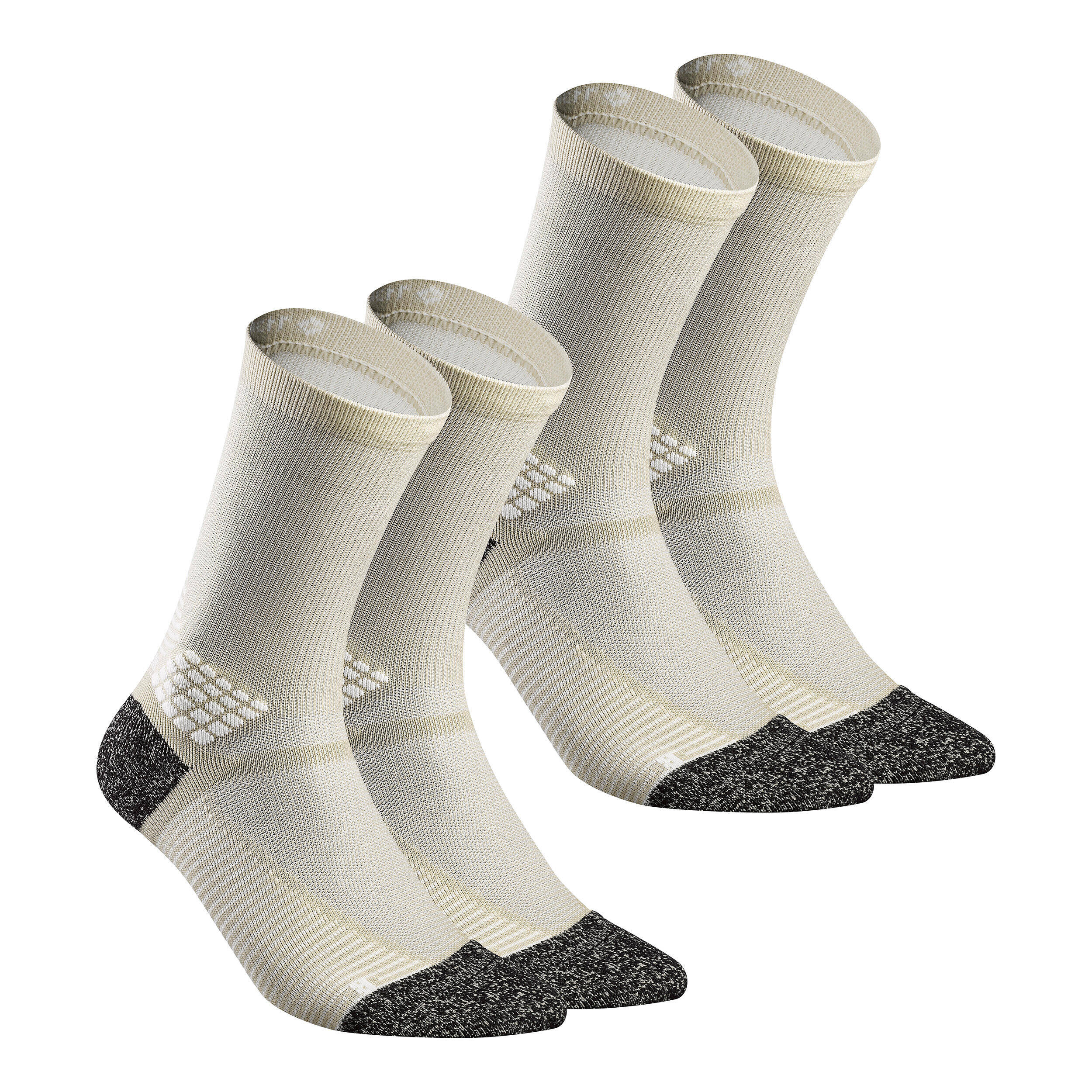 Unisex Anti-Friction High Ankle Socks with Quick Drying 2 Pairs Beige - NH500