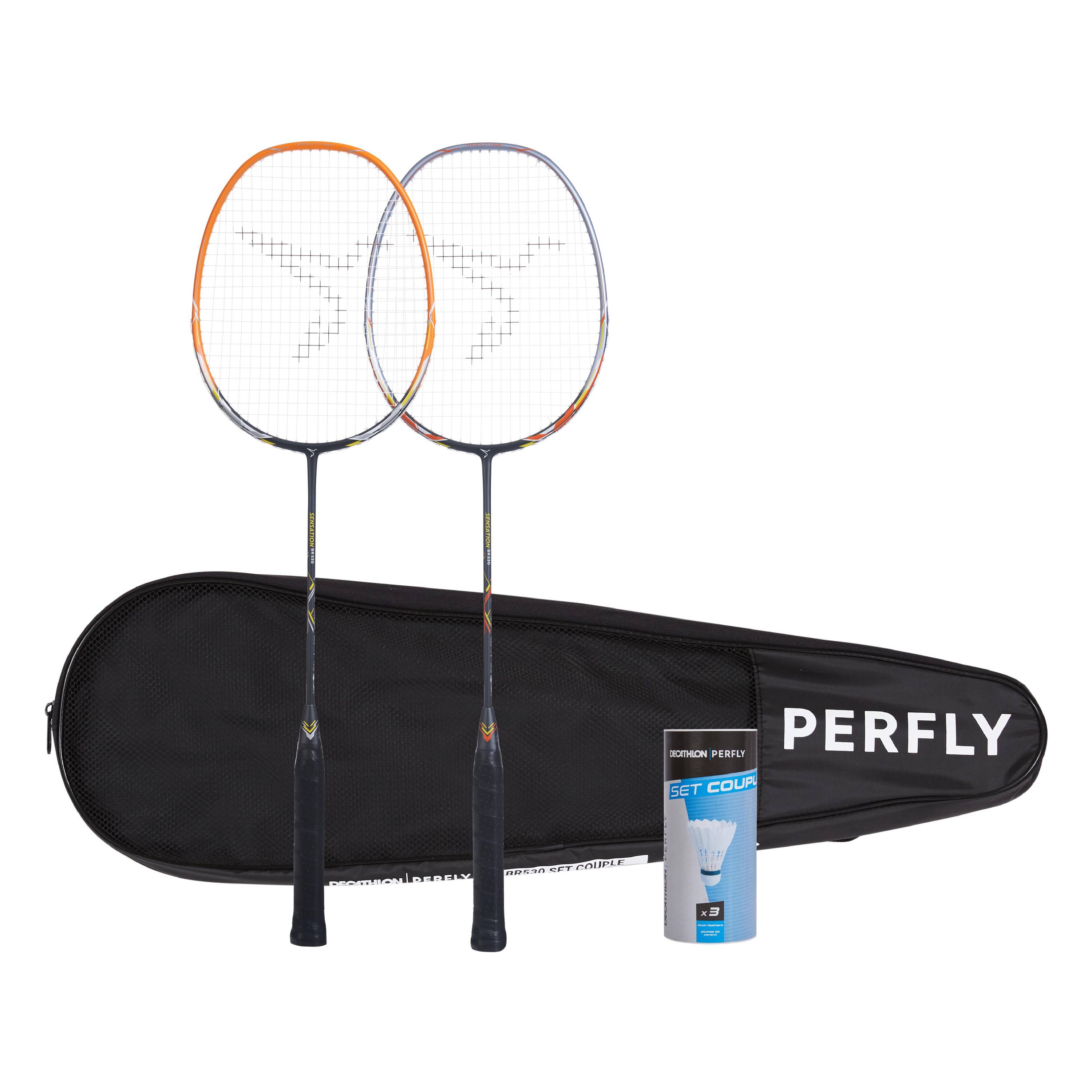 ADULT BADMINTON RACKET BR 530 SET COUPLE ORANGE GREY -  1
