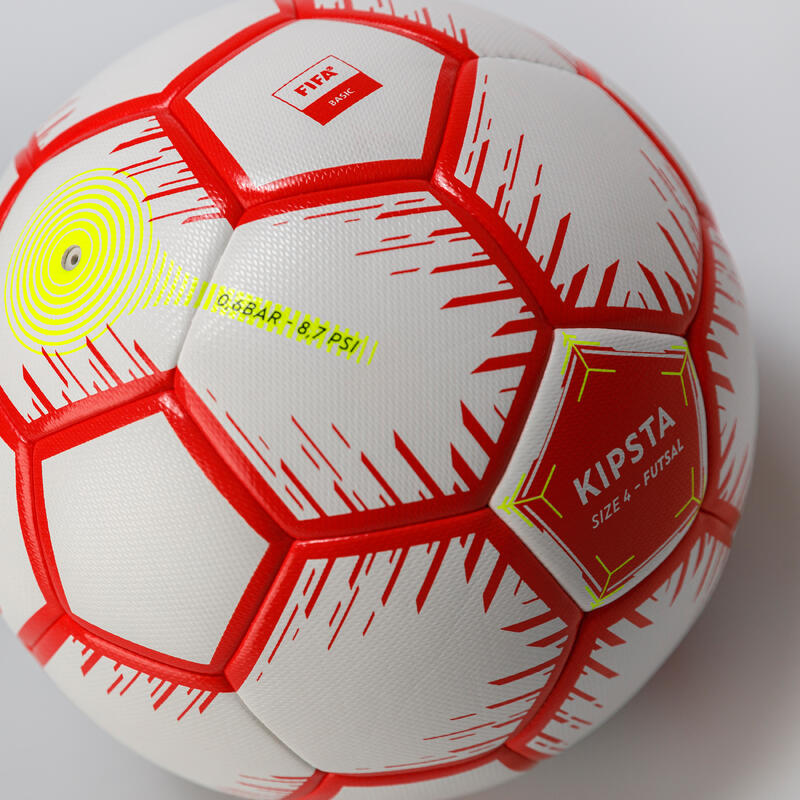 Balón de Fútbol sala talla 4 (perímetro 63 cm) rojo y blanco