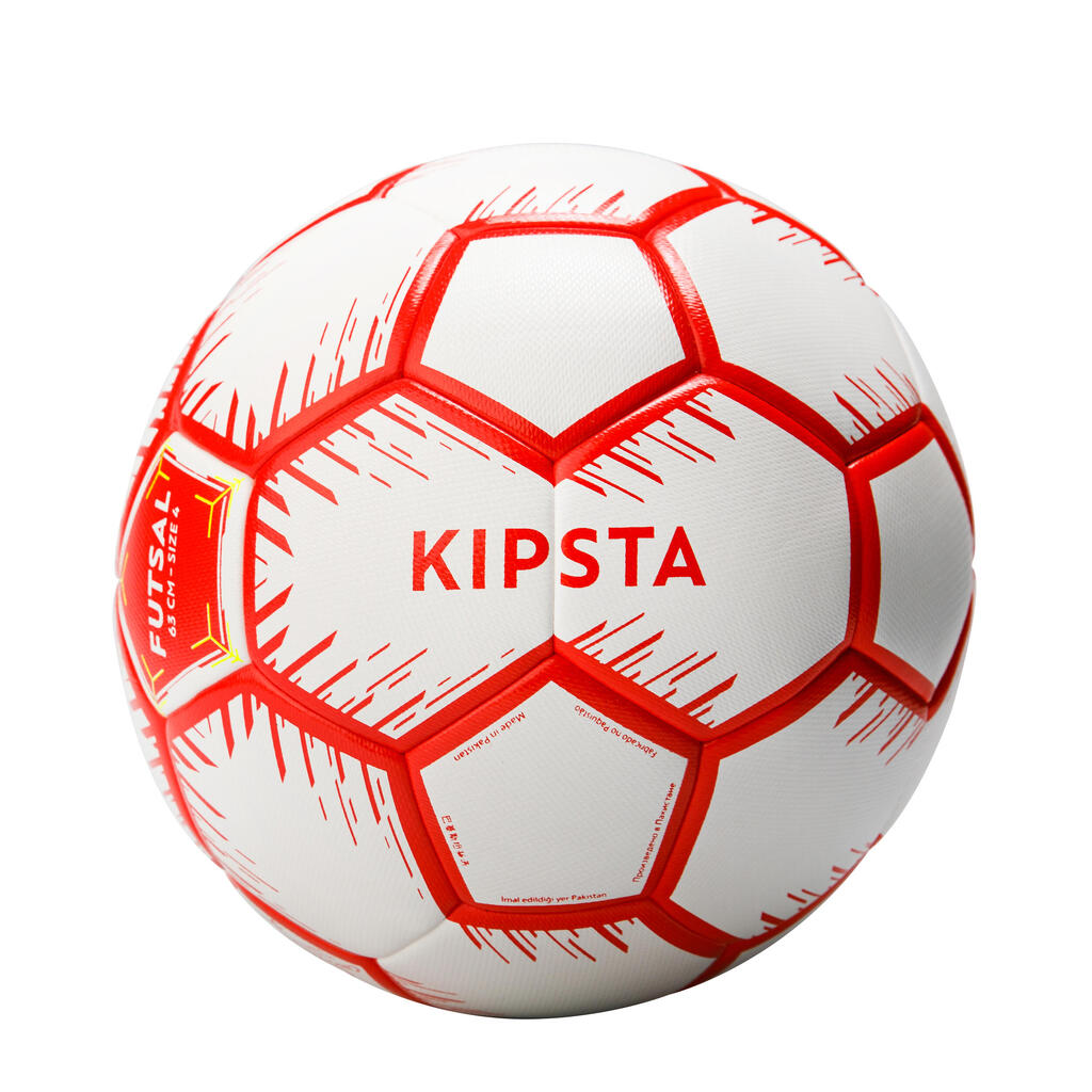 Salės futbolo kamuolys, 4 dydžio (apimtis – 63 cm), raudonas, baltas