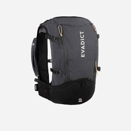 Mochila de ultra trail running de 15 L mixta negra con bolsa de agua de 2 L