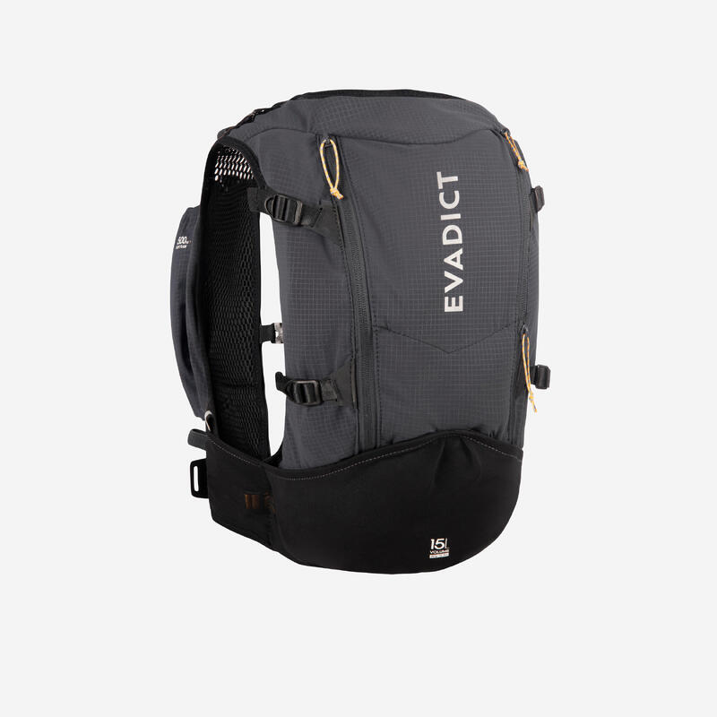 MOCHILA DE TRAIL RUNNING 15 L PRETO MESCLADO - VENDIDA COM BOLSA DE ÁGUA DE 2 L