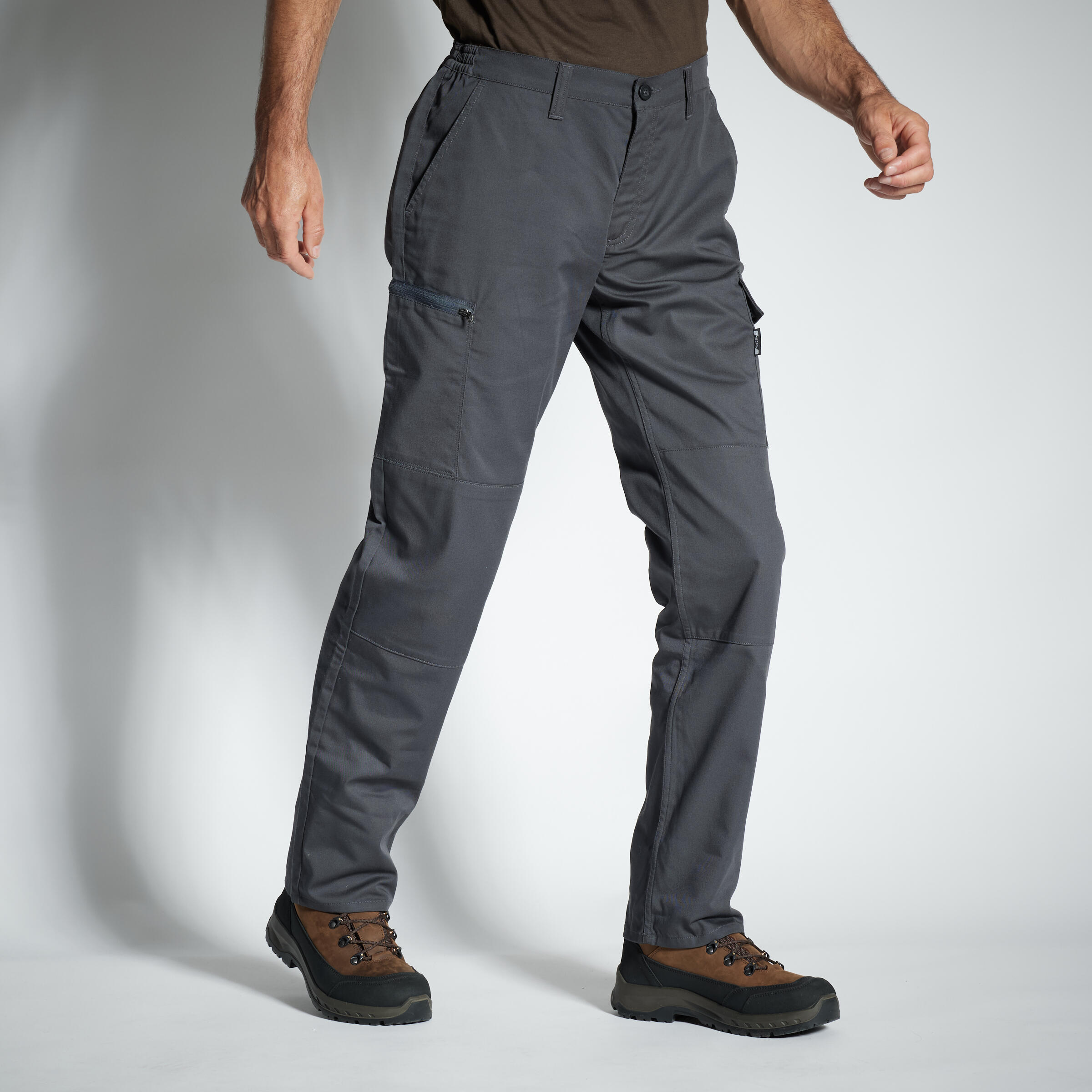durable cargo trousers steppe 300 grey solognac 8185287