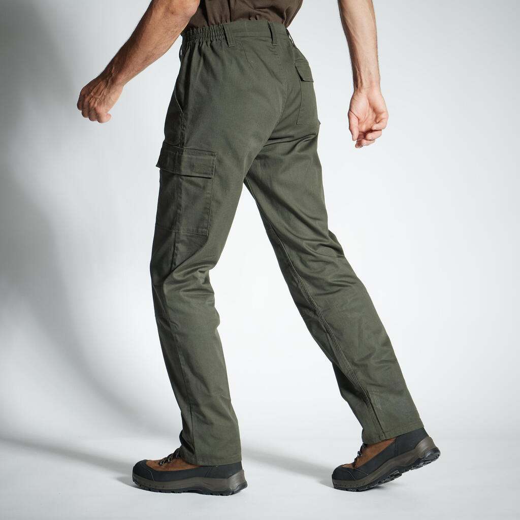 Pantalón de caza tipo cargo resistente café para adulto Solognac Steppe 300