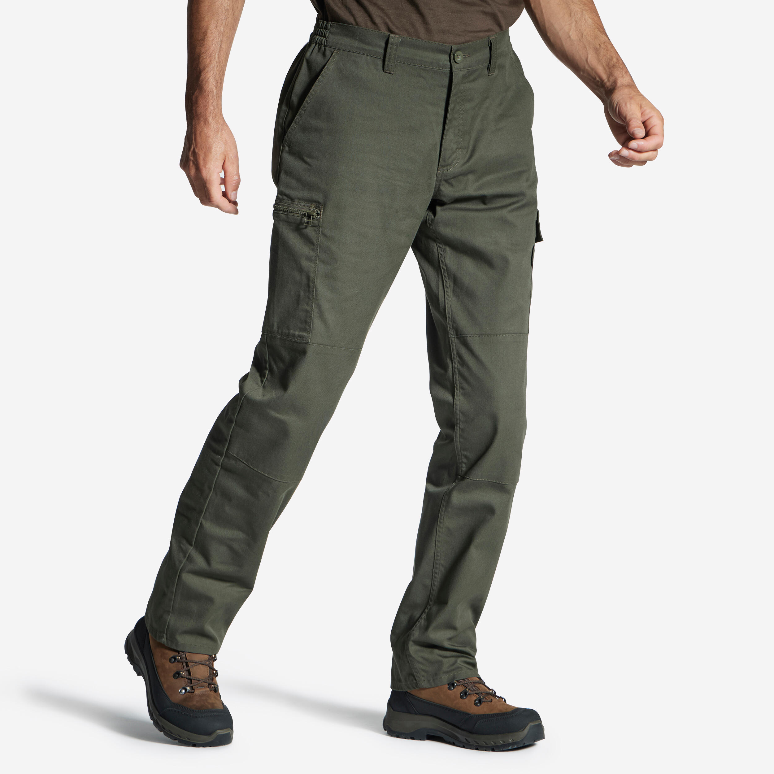 Men's Regular Trousers - Steppe 300 Woodland Camo Grey
