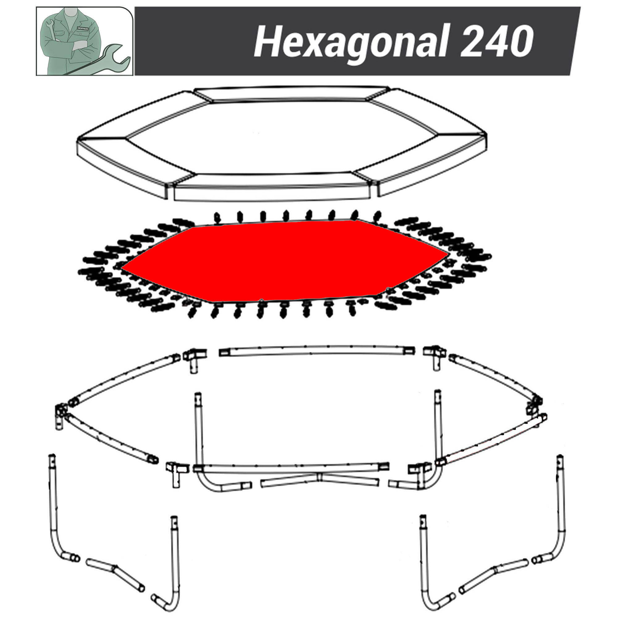 Jumping Surface for 48 Springs - Spare Part for Hexagonal 240 Trampoline -  3