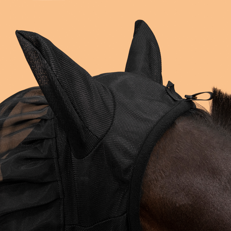 Masque Anti-mouches Pour Cheval – Maille Respirante, Anti-UV, Avec Oreilles – Noir, Taille Unique