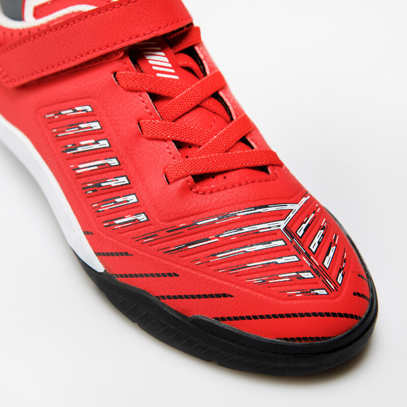 Zapatillas de fútbol sala niño GINKA 500 Velcro Rojo Negro