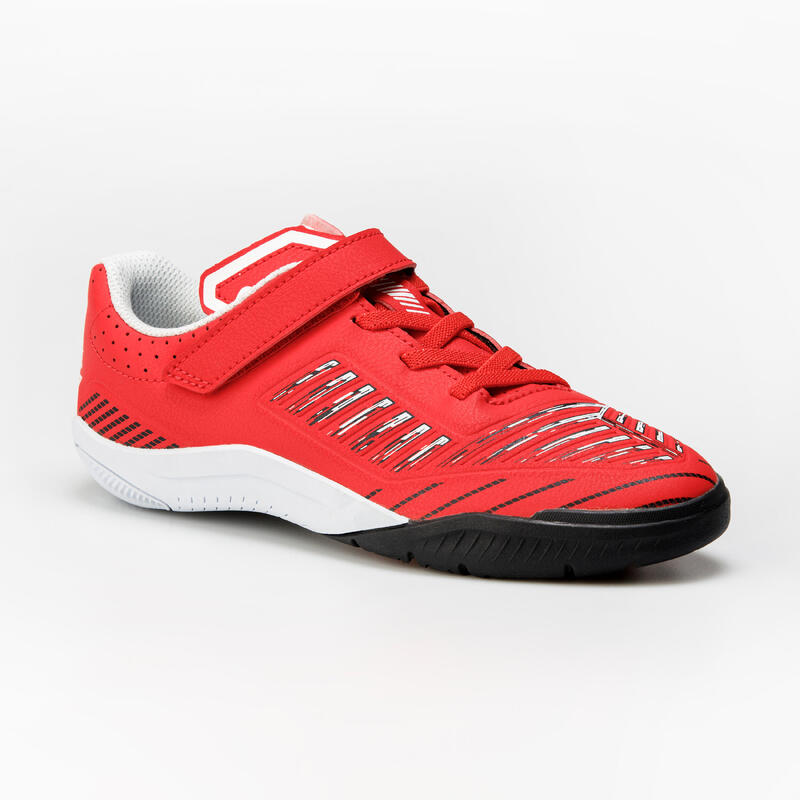 Kinder Fussball Hallenschuhe Futsal mit Klettverschluss - Ginka 500 rot/schwarz