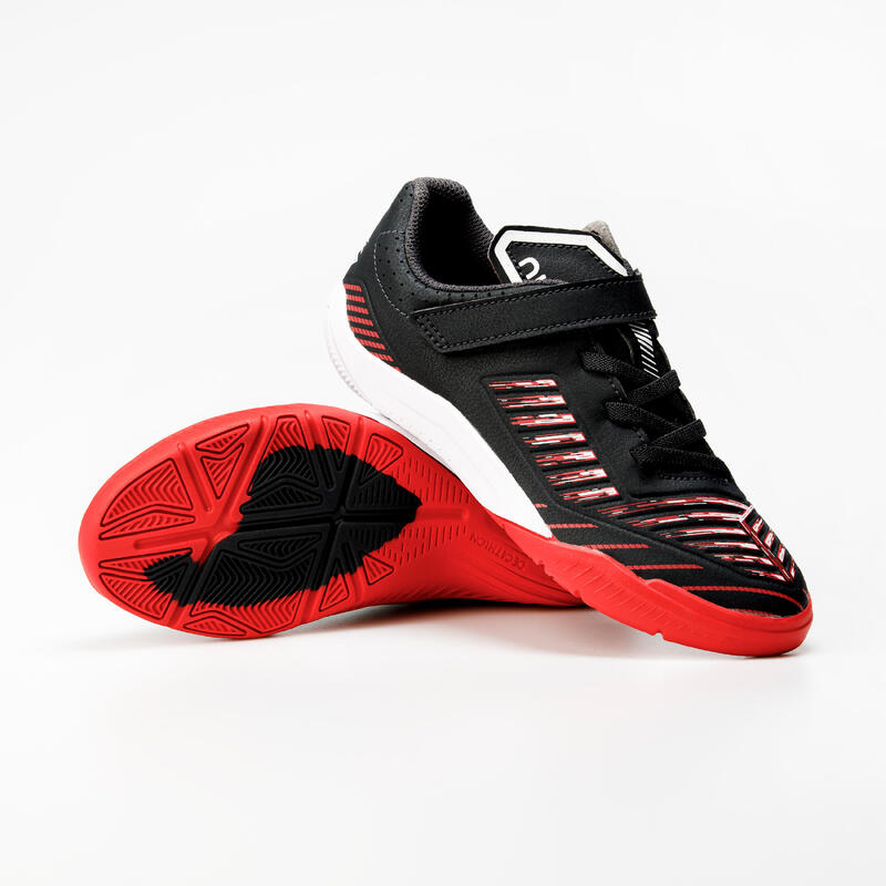 Zaalvoetbalschoenen kind Ginka 500 klittenband zwart/rood