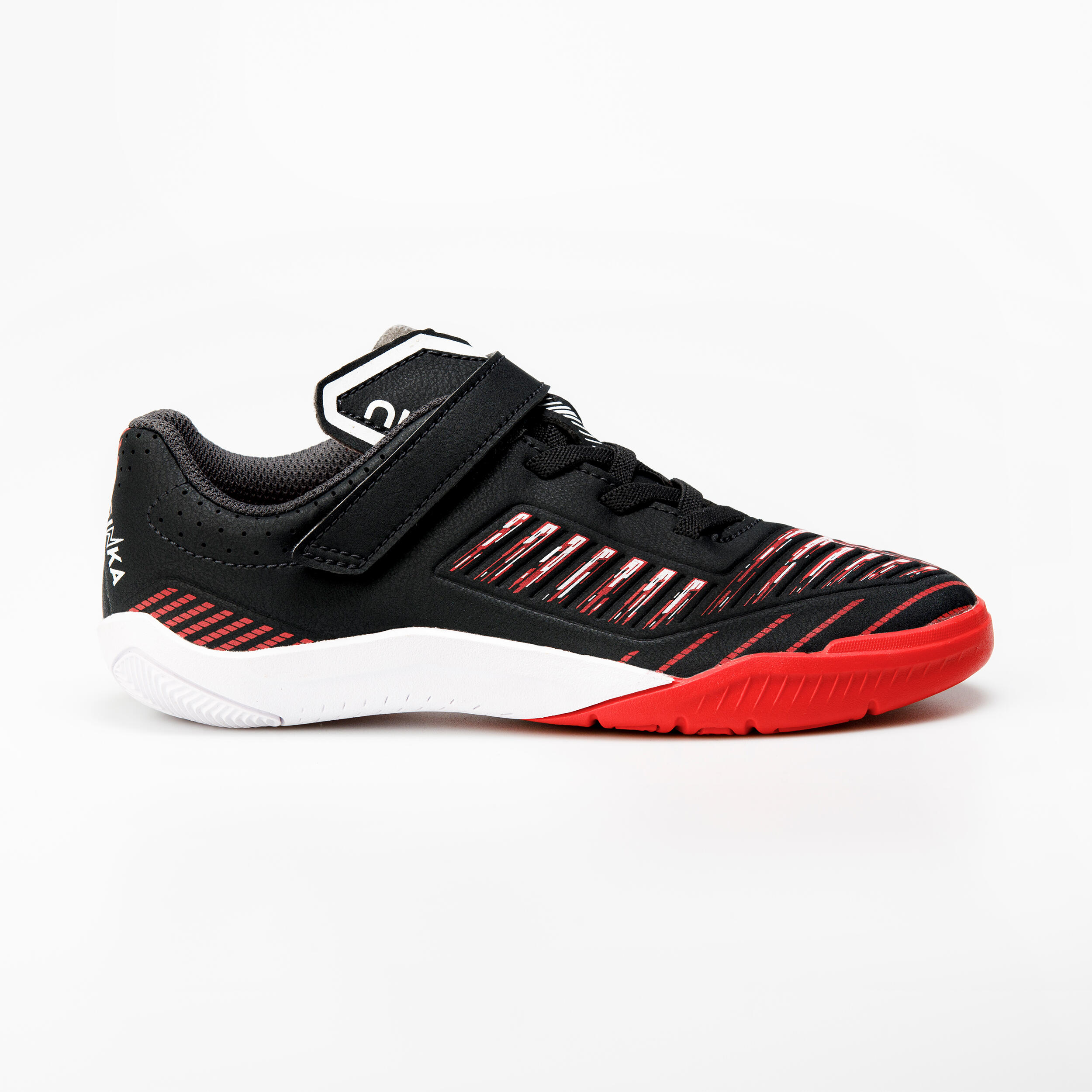 Zapatillas de futbol sala nino GINKA 500 Velcro Rojo Negro Decathlon