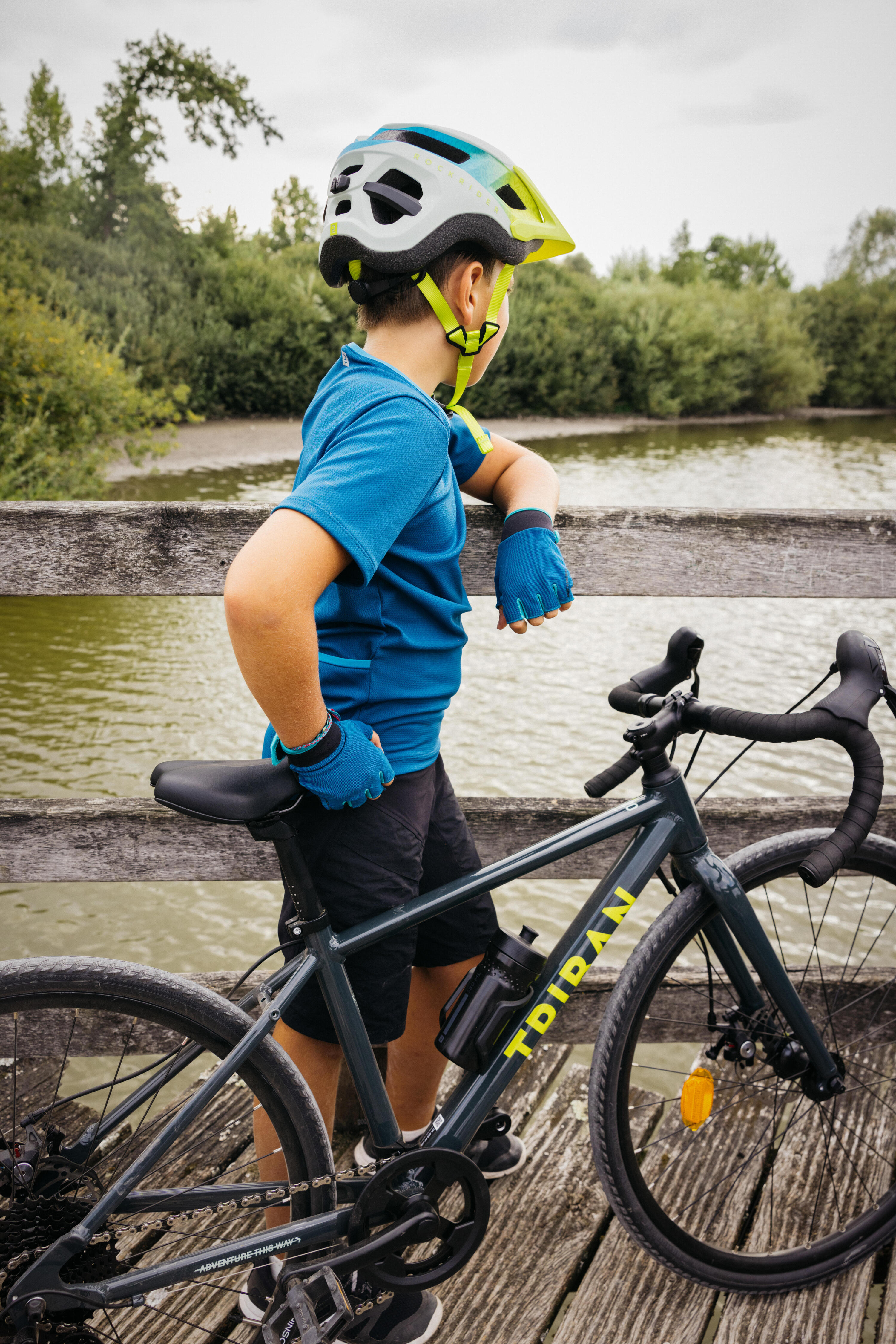 MAILLOT MANCHES COURTES VÉLO ENFANT 100 BLEU 7-13ANS 11/12