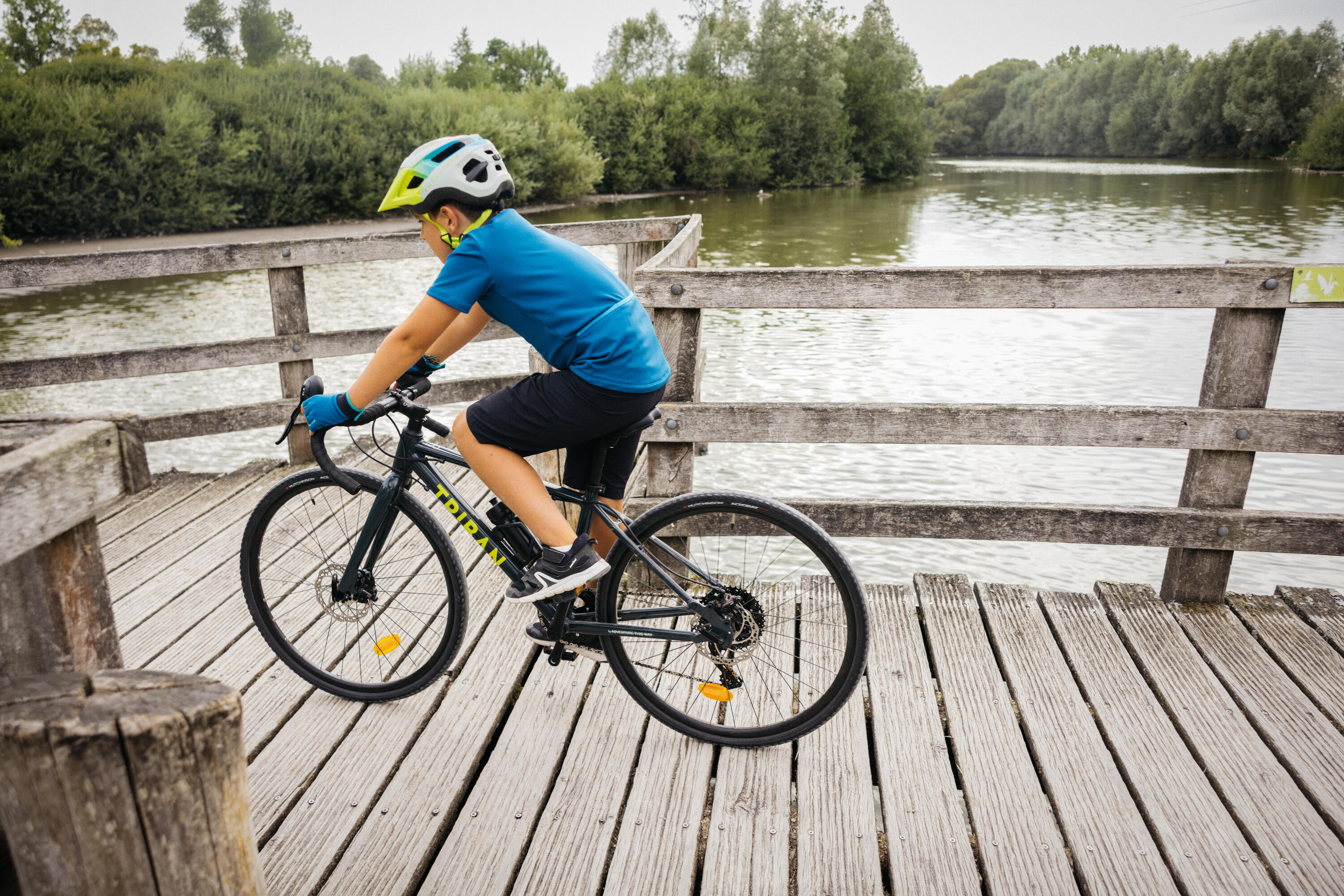 MAILLOT MANCHES COURTES VÉLO ENFANT 100 BLEU 7-13ANS 9/12