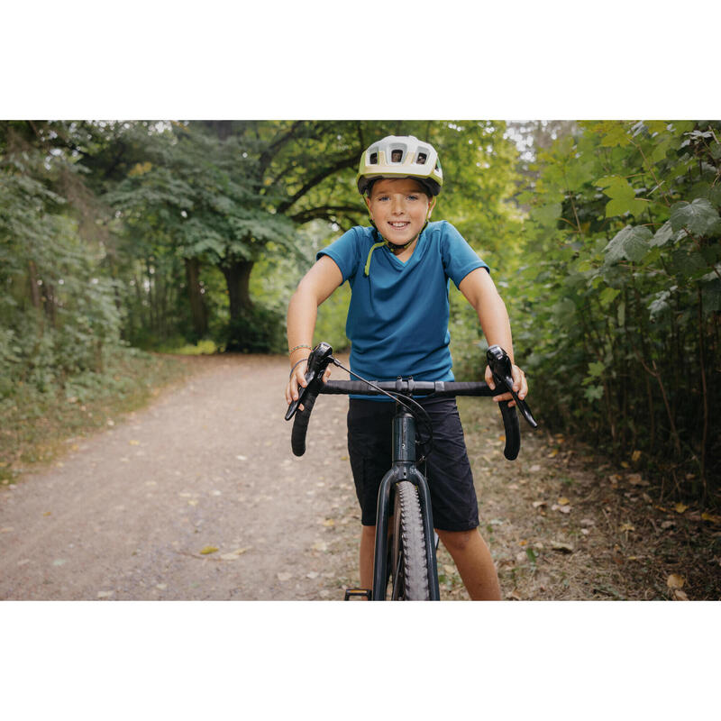 Fietsshirt met korte mouwen voor kinderen 100 blauw 7-13 jaar