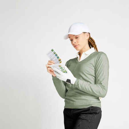 Women's Golf V-neck Pullover MW500 laurel green