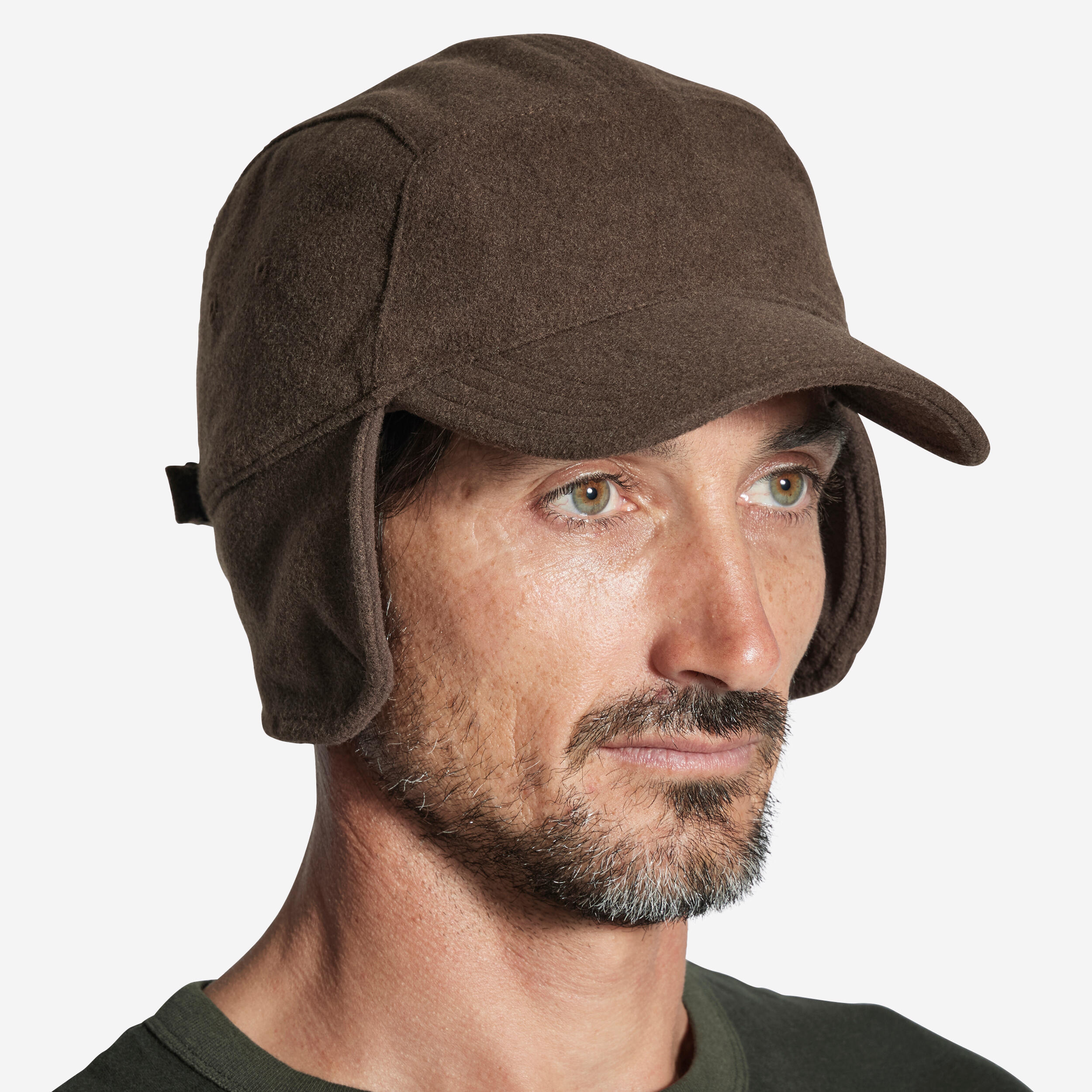 SOLOGNAC WARM WOOL CAP WITH EAR FLAPS 500 - BROWN