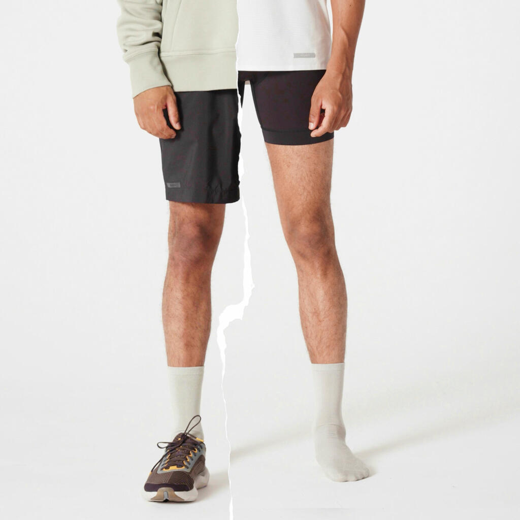 Shorts running transpirable 2 en 1  hombre - Dry 550 negro