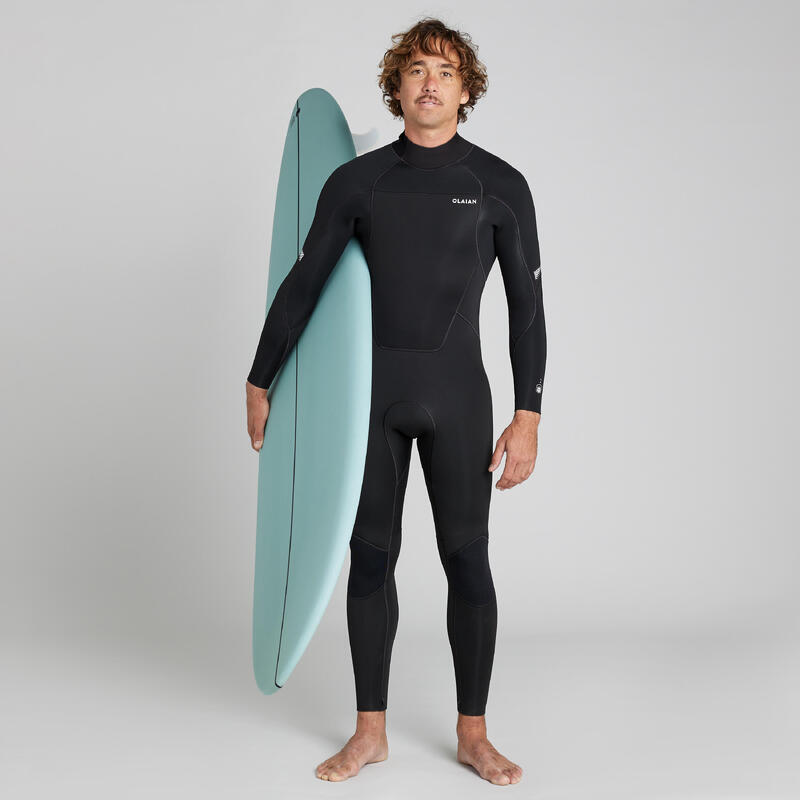 Wetsuit voor surfen heren 500 neopreen 4/3 mm zwart