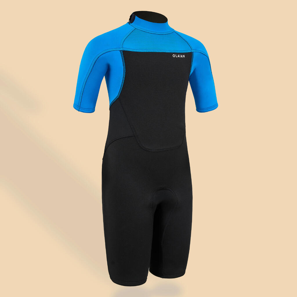 BOY'S SURFING 1.5 MM NEOPRENE SHORTY WETSUIT 500 BLUE BLACK