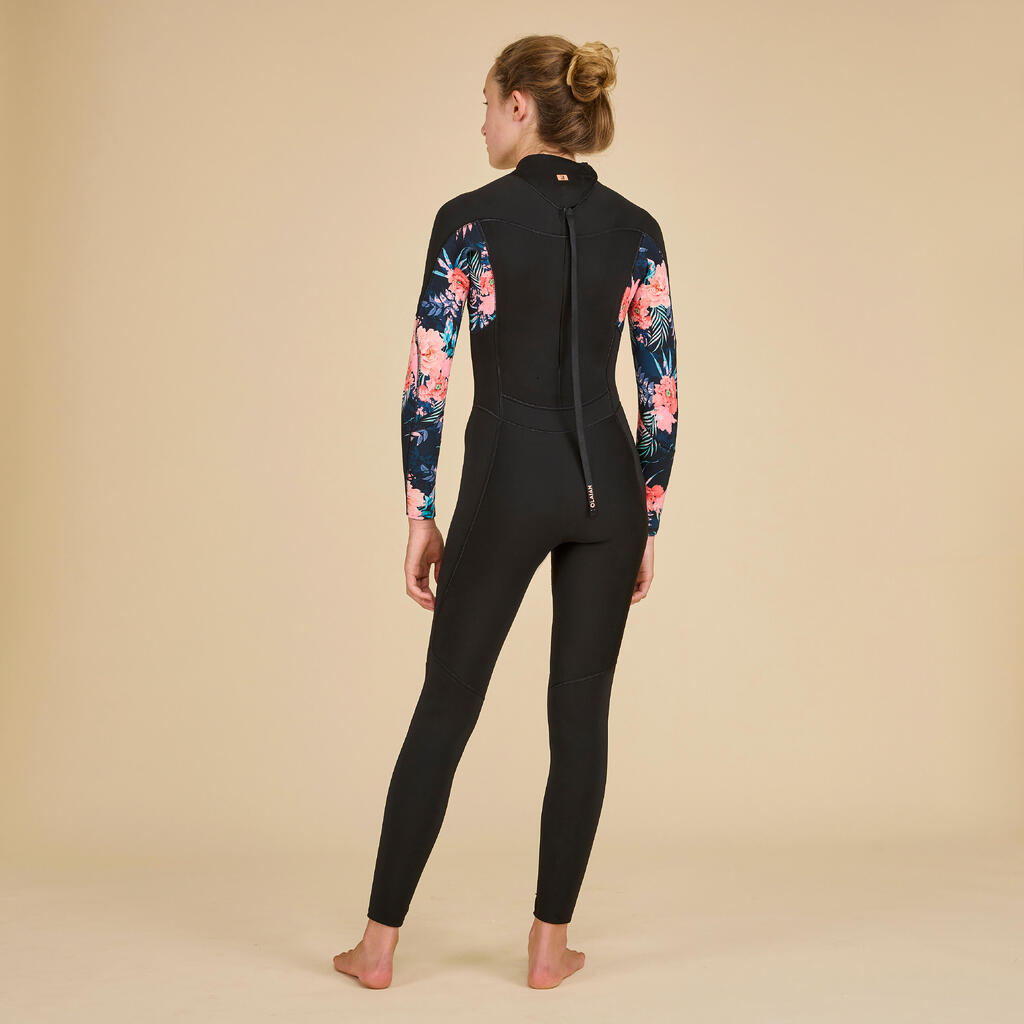 GIRL'S SURFING WETSUIT 500 4/3 MM BLACK RED