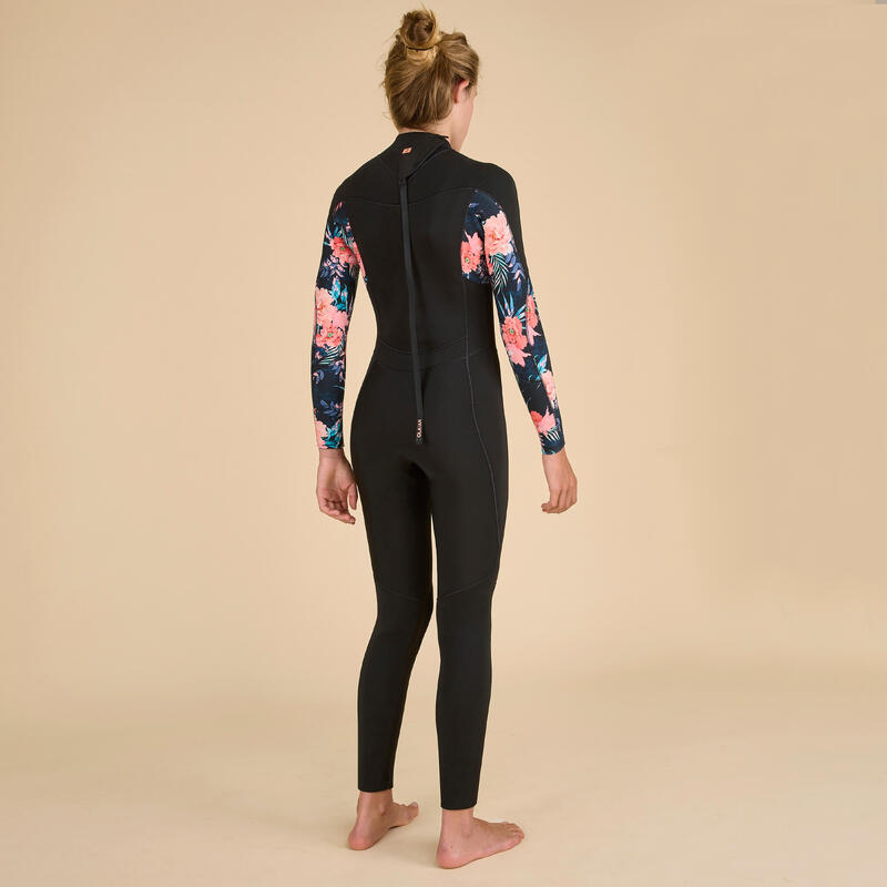 COMBINAISON SURF 500 4/3 MM FILLE NOIRE ROUGE