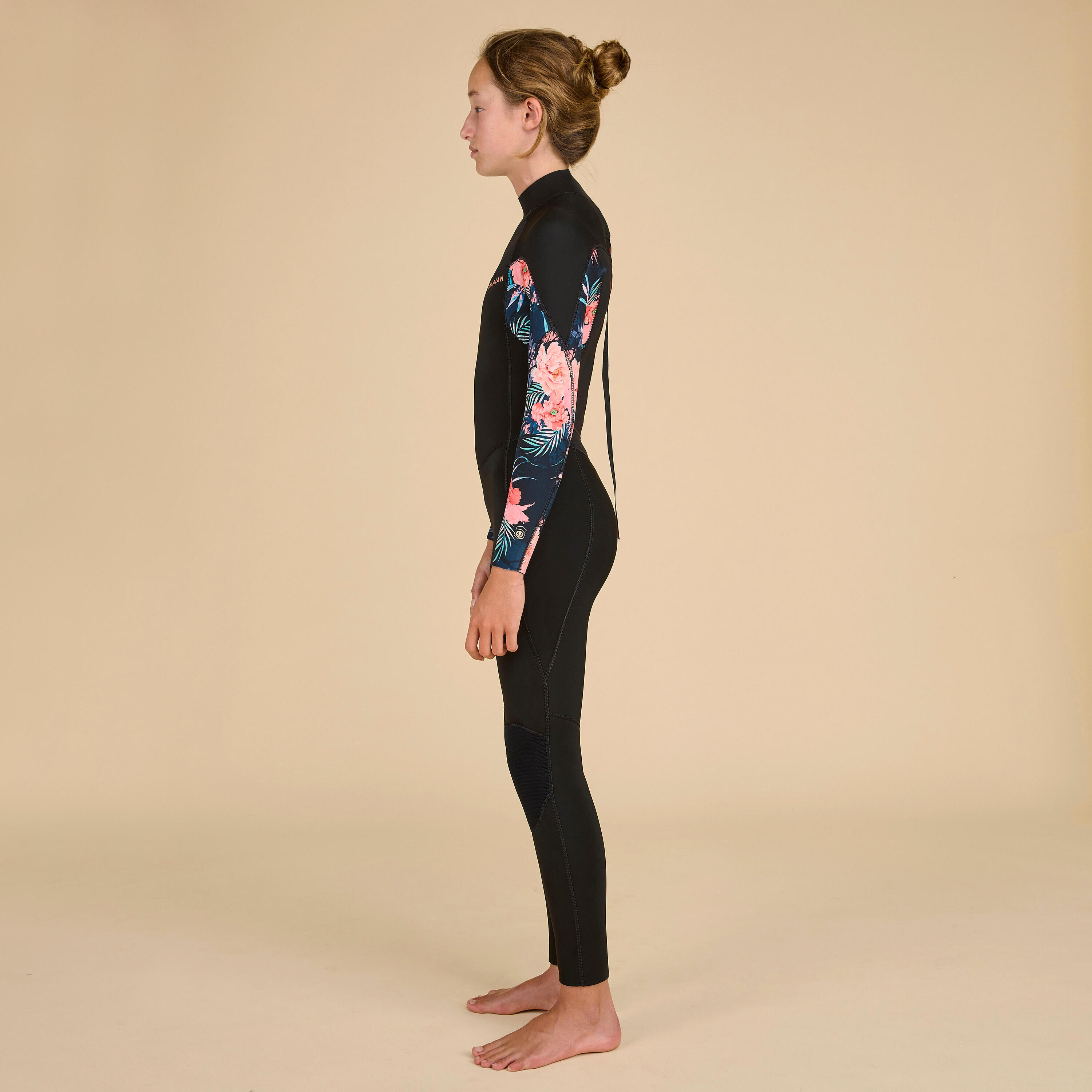 GIRL'S SURFING WETSUIT 500 4/3 MM BLACK RED 2/6