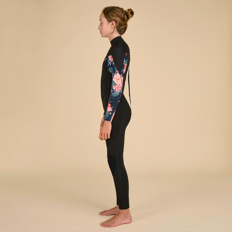 COMBINAISON SURF 500 4/3 MM FILLE NOIRE ROUGE