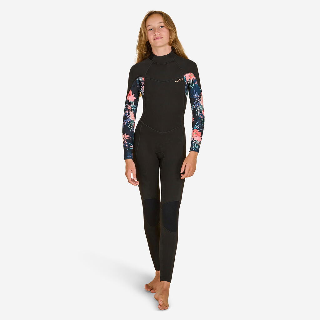 GIRL'S SURFING WETSUIT 500 4/3 MM BLACK RED