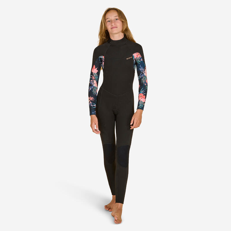 Wetsuit voor surfen meisjes 500 neopreen 4/3 mm zwart rood