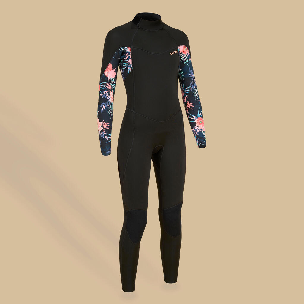 GIRL'S SURFING WETSUIT 500 4/3 MM BLACK RED