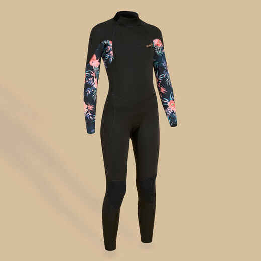 
      GIRL'S SURFING WETSUIT 500 4/3 MM BLACK RED
  