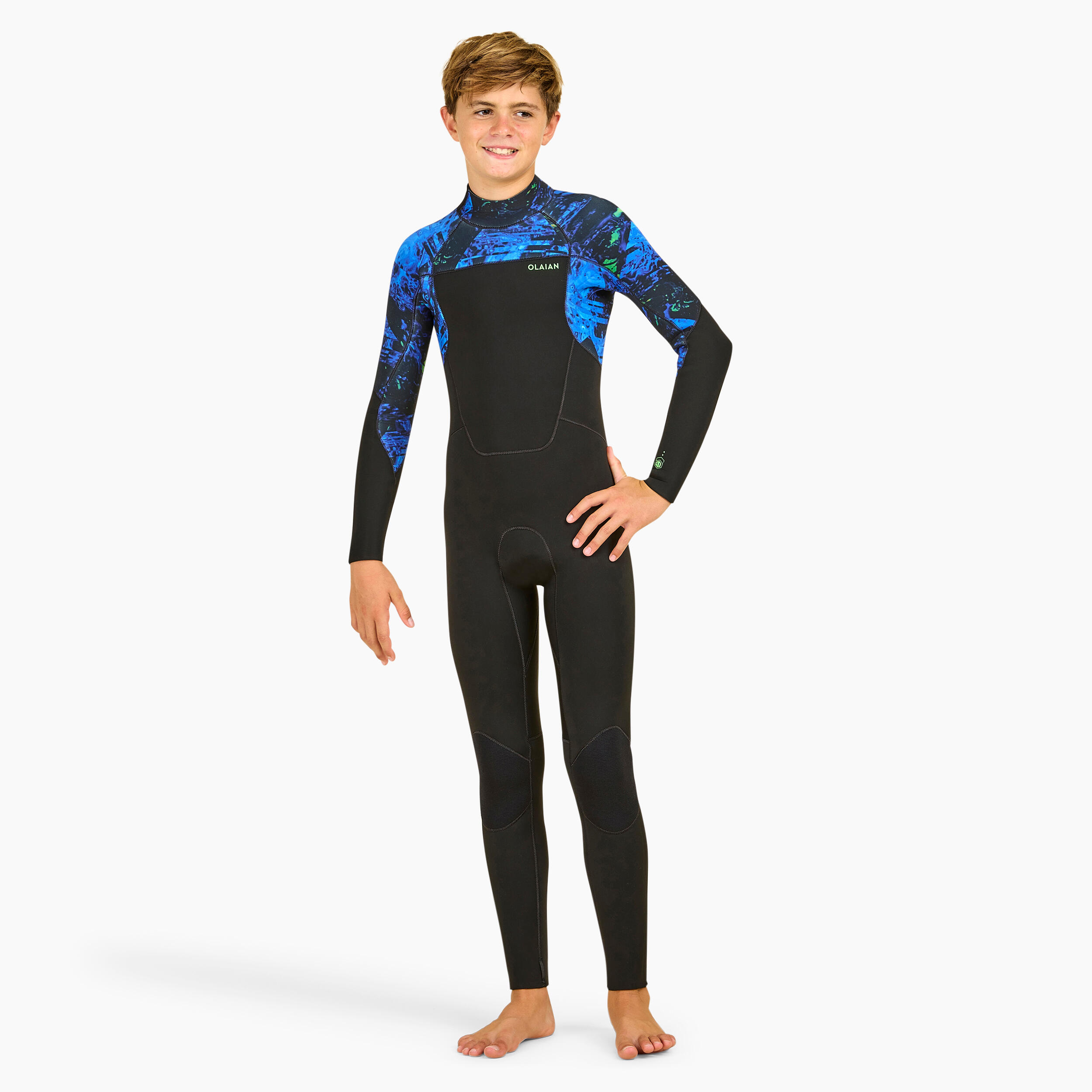 OLAIAN BOY'S SURFING WETSUIT 500 4/3 MM VORTEX BLACK