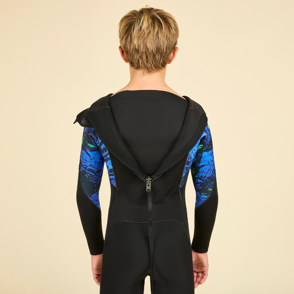 BOY'S SURFING WETSUIT 500 4/3 MM VORTEX BLACK