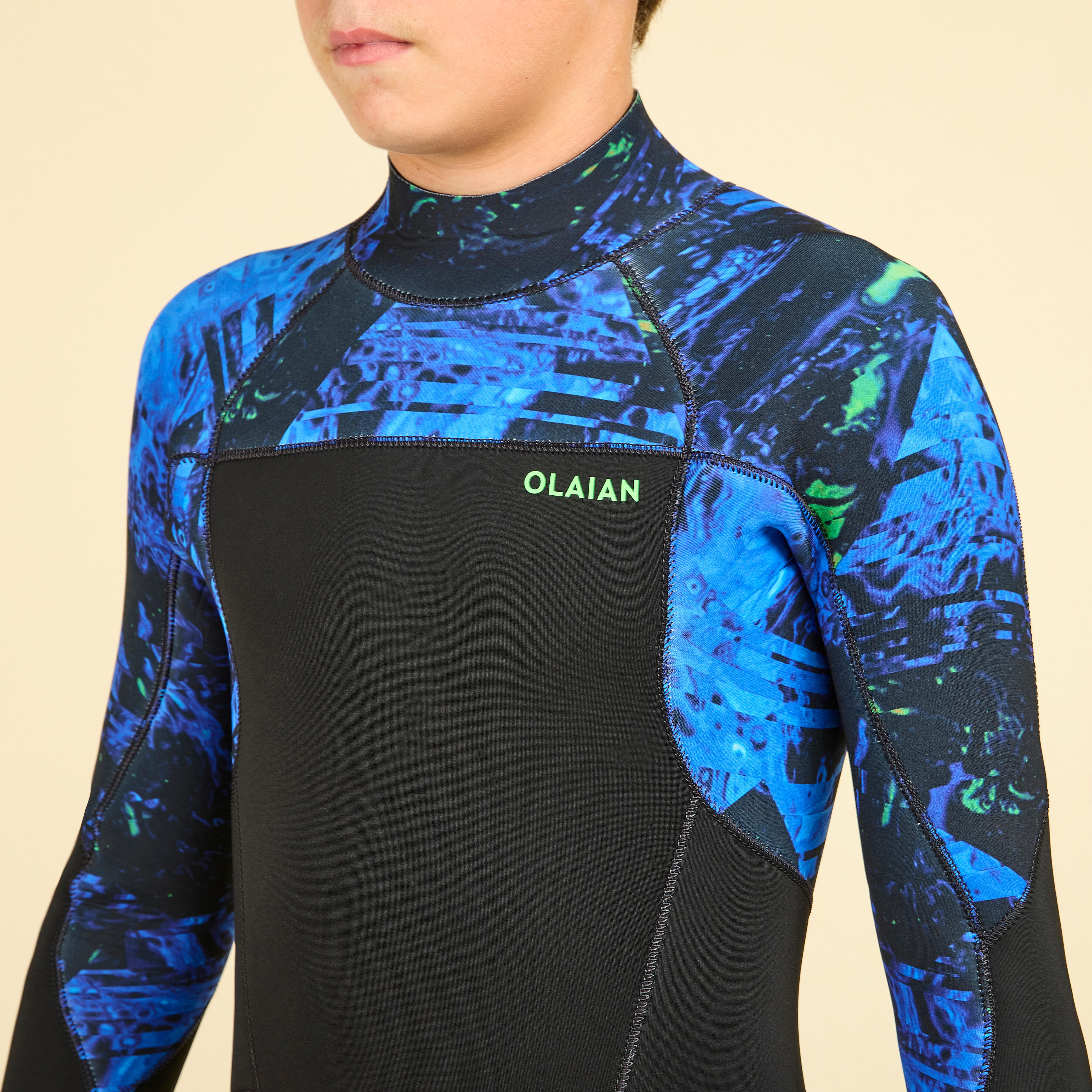Boys’ 4/3 mm Surfing Wetsuit - 500 Vortex Black - OLAIAN