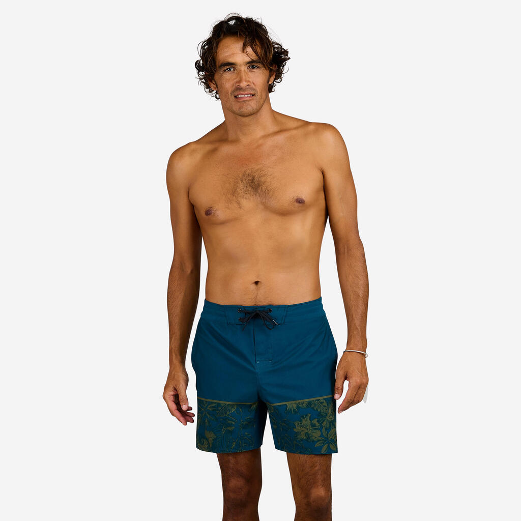 Pantaloneta playera de baño larga para Hombre Olaian 500 gris estampado