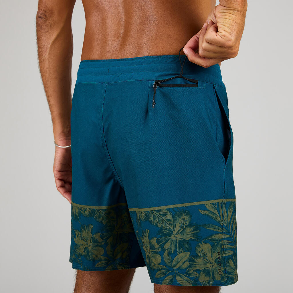Pantaloneta playera de baño larga para Hombre Olaian 500 gris estampado