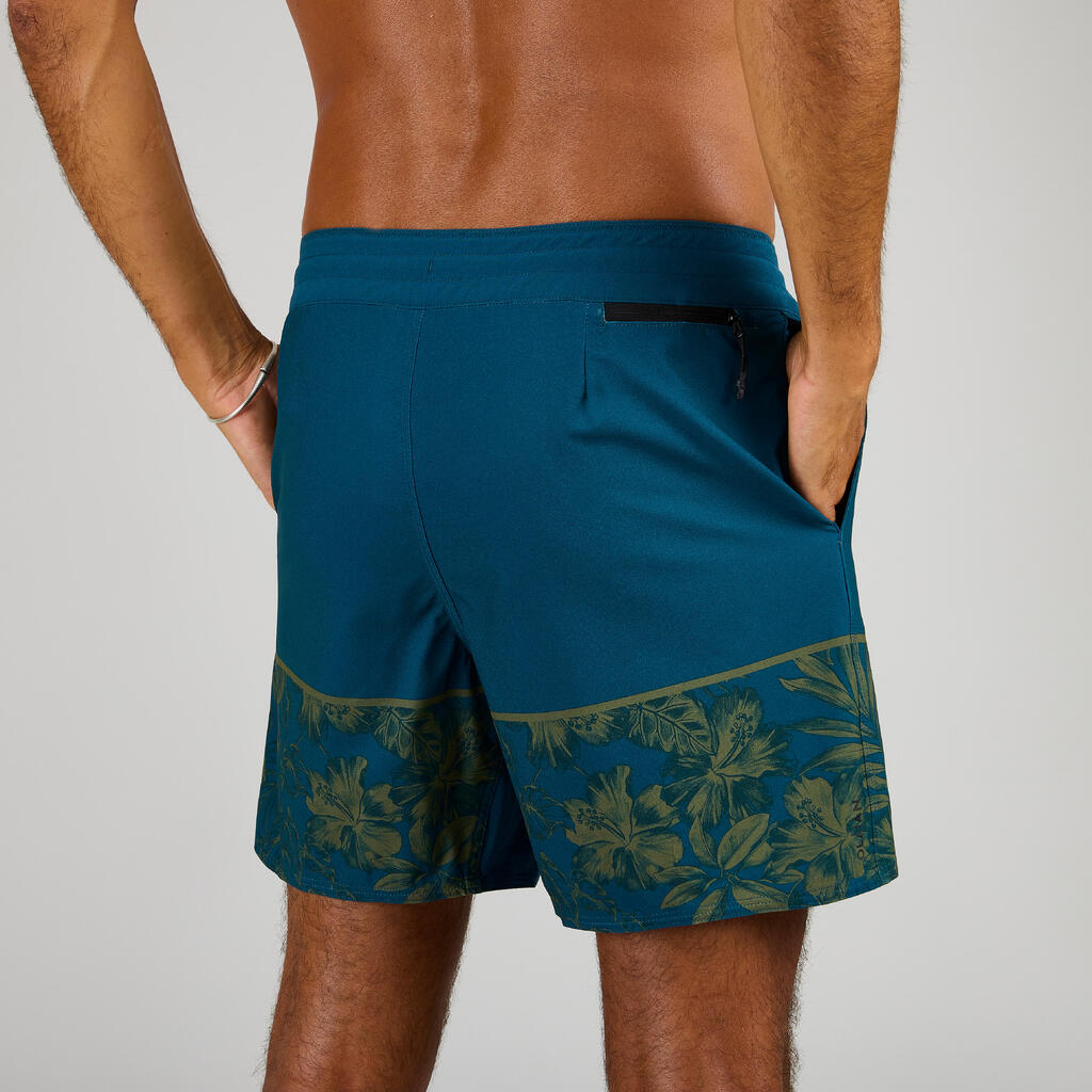 Pantaloneta playera de baño larga para Hombre Olaian 500 gris estampado