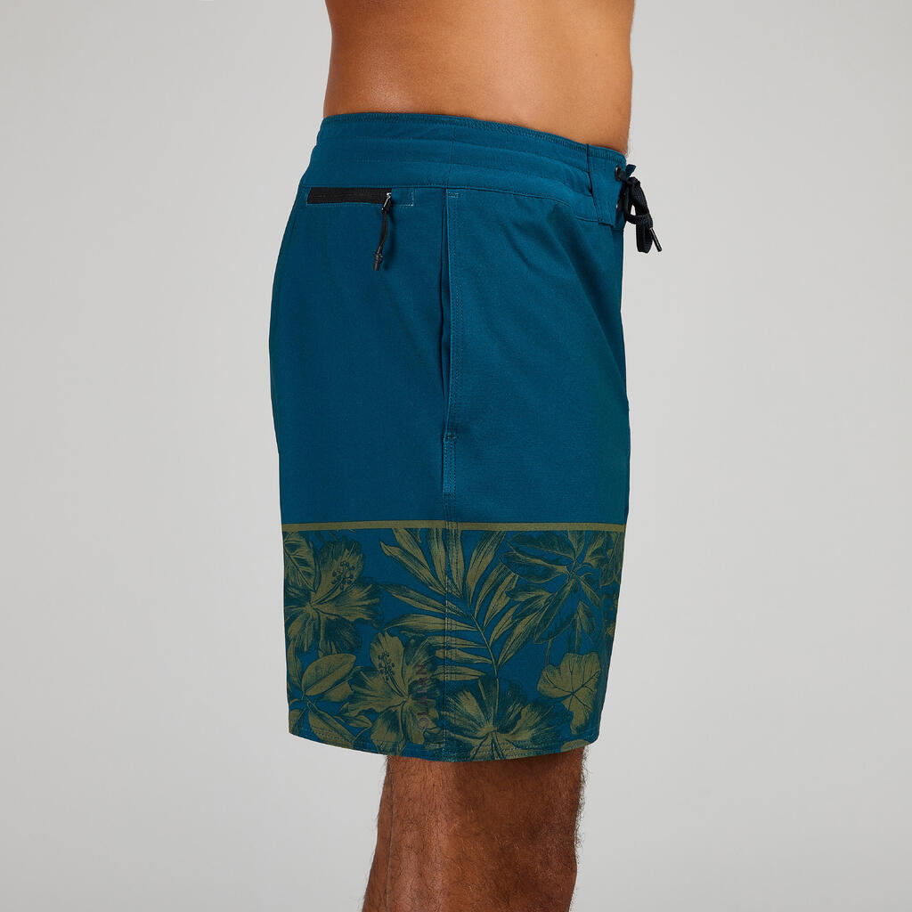Pantaloneta playera de baño larga para Hombre Olaian 500 gris estampado